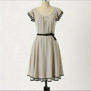 Anthropologie Maeve Size 6 Time Gone By Dress Cream Black Trim Flutter Sleeve